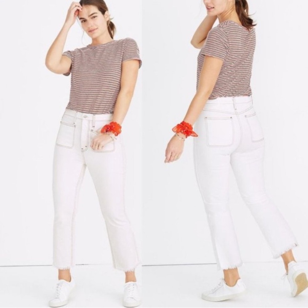 Madewell Rigid demi-boot crop jeans red and white